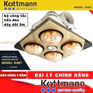   BẢO HÀNH 3 NĂM 1 ĐỔI 1  Đèn sưởi nhà tắm Kottmann 4 Bóng Âm Trần Hồng Ngoại K4BT có quạt thông gió và đèn chiếu sáng 