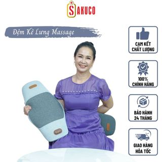 Đệm kê lưng sakuco chống thoát vị đĩa đệm tích hợp massage rung & chườm nóng, gối kê lưng giảm đau lưng, đau cột sống