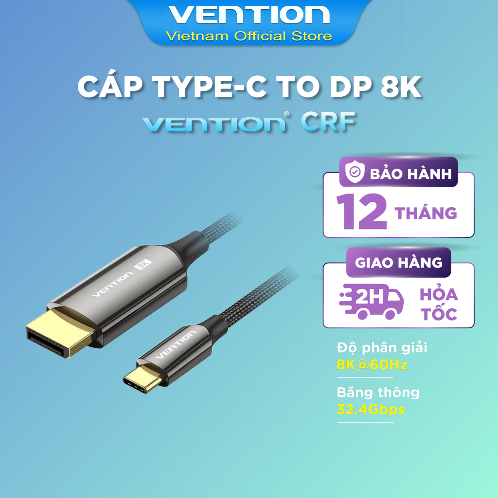Cáp Chuyển Type-C to DP 8K Bi-Directional VENTION CRF (8K@60Hz, Cotton Braided)