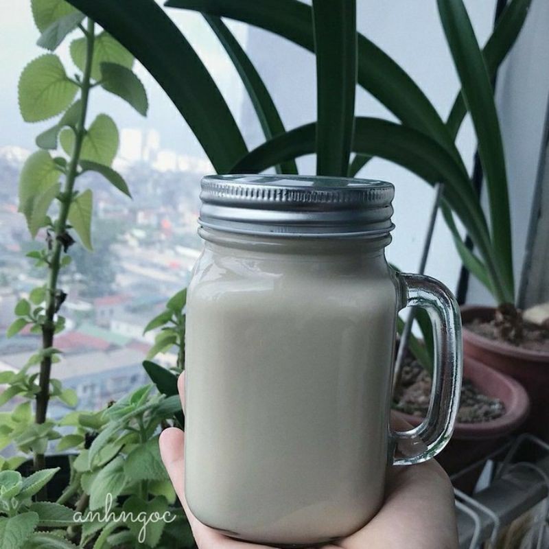 Cốc thủy tinh có quai có nắp kín 480ml ly trơn chưa in