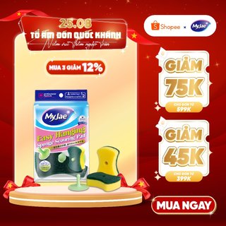 Miếng bọt biển rửa chén MyJae 2 mặt, mút xốp rửa bát đa năng kèm miêng nhựa hít kê 11.3cm x 7.8cm x 2.7cm (2 miếng/gói)