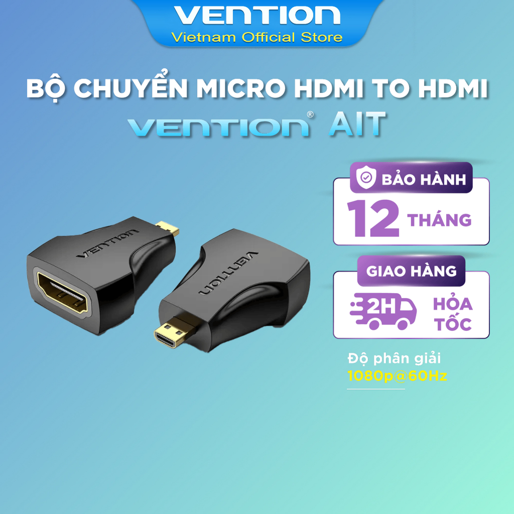 Đầu Chuyển Micro HDMI to HDMI 1080p VENTION AIT (1080p@60Hz, Male to Female)