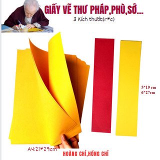 Giấy viết sớ,vẽ phù,thư pháp 50 tờ màu vàng ,đỏ hoàng chỉ,hồng chỉ
