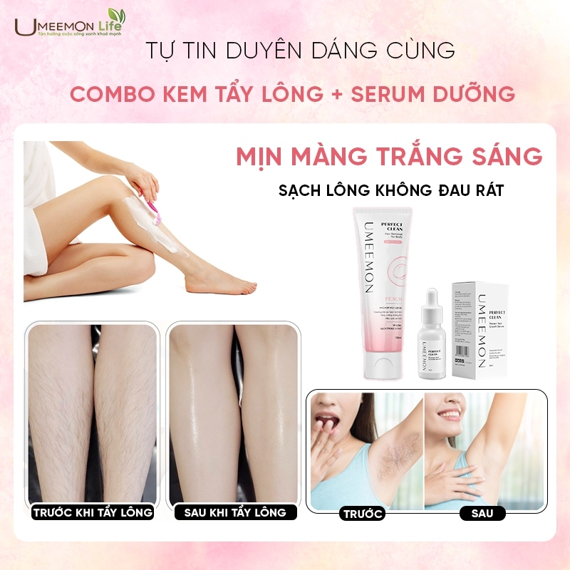 Kem tẩy lông UMEEMON combo kem tẩy lông vùng kín, nách, tay, chân, an toàn không kích ứng đau rát dung tích 100g