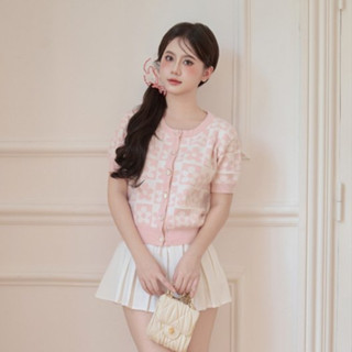 Áo cardigan len mỏng ô hồng hoạt tiết hoa, Áo khoác len ngắn tay caro  phong cách trẻ trung mặc đi chơi deliz