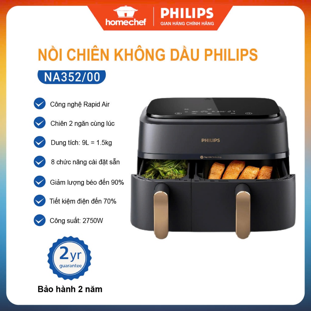 Nồi chiên không dầu điện tử Philips NA352 - dung tích 9L, bảo hành 2 năm | Hàng chính hãng