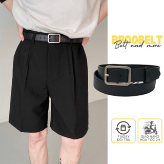 Thắt lưng unisex mặt chữ nhật BROO màu đen basic, dây nịt da pu bản 2.8cm đơn giản cho nam nữ