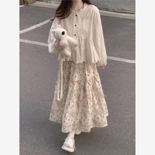 (SẴN) Chân Váy Hoa Nhí xoè bồng dáng dài vintage, Chân váy hoa nhí midi dáng dài