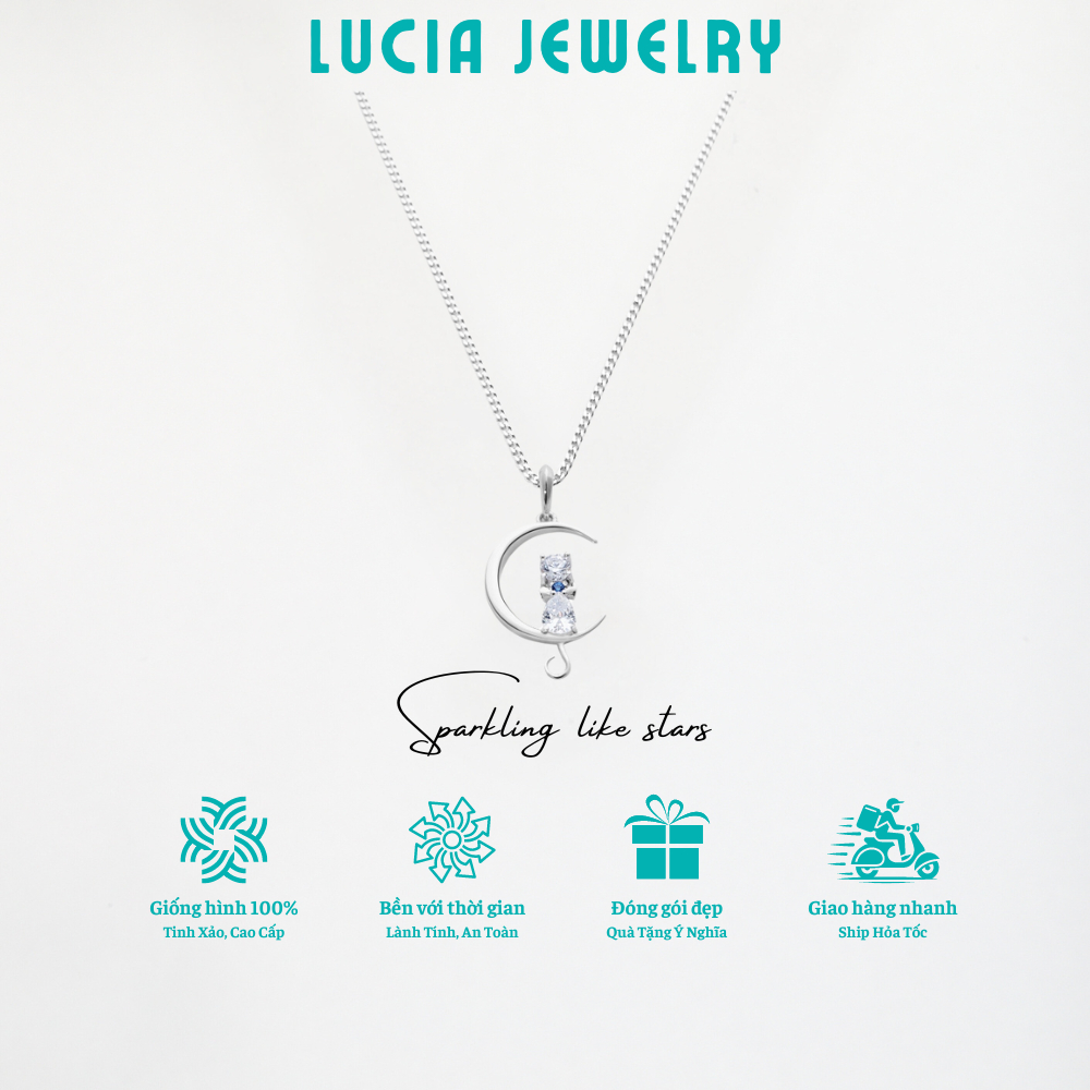 Dây Chuyền Bạc Nữ S925 Lucia, Vòng Cổ Bạc Hình Mèo Nhỏ Đính Đá Và Mặt Trăng Thanh Lịch Trẻ Trung Luc