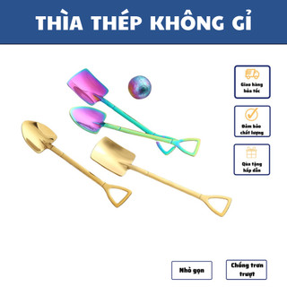 Xẻng muỗng Inox ăn hoa quả kem đồ khai vị bằng thép không gỉ cao cấp thiết kế sang trọng thìa ăn mạ vàng