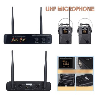 Micro Không Dây 2 Người Đeo Tai Cài Cổ Áo UHF Wireless Microphone