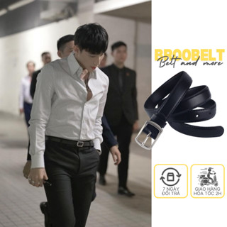 Thắt lưng nam nữ dây nịt lưng BROO màu đen có lỗ bấm unisex chất liệu da pu bản nhỏ 2.3cm