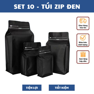 [SET 10] Túi Zip đen có van 1 chiều túi 4 cạnh gói hàng đựng thực phẩm bao bì đựng cà phê đựng trà