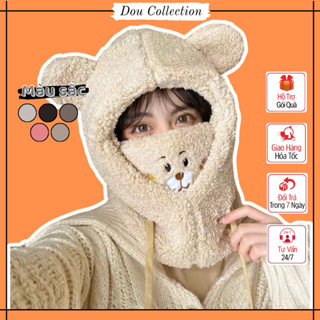 Mũ Len Unisex, Nón Len Tai Gấu 3 Trong 1 Có Mặt Nạ Bên Trong Giữ Ấm Phong Cách Hàn Quốc Thời Trang Thu Đông - Mã NL041