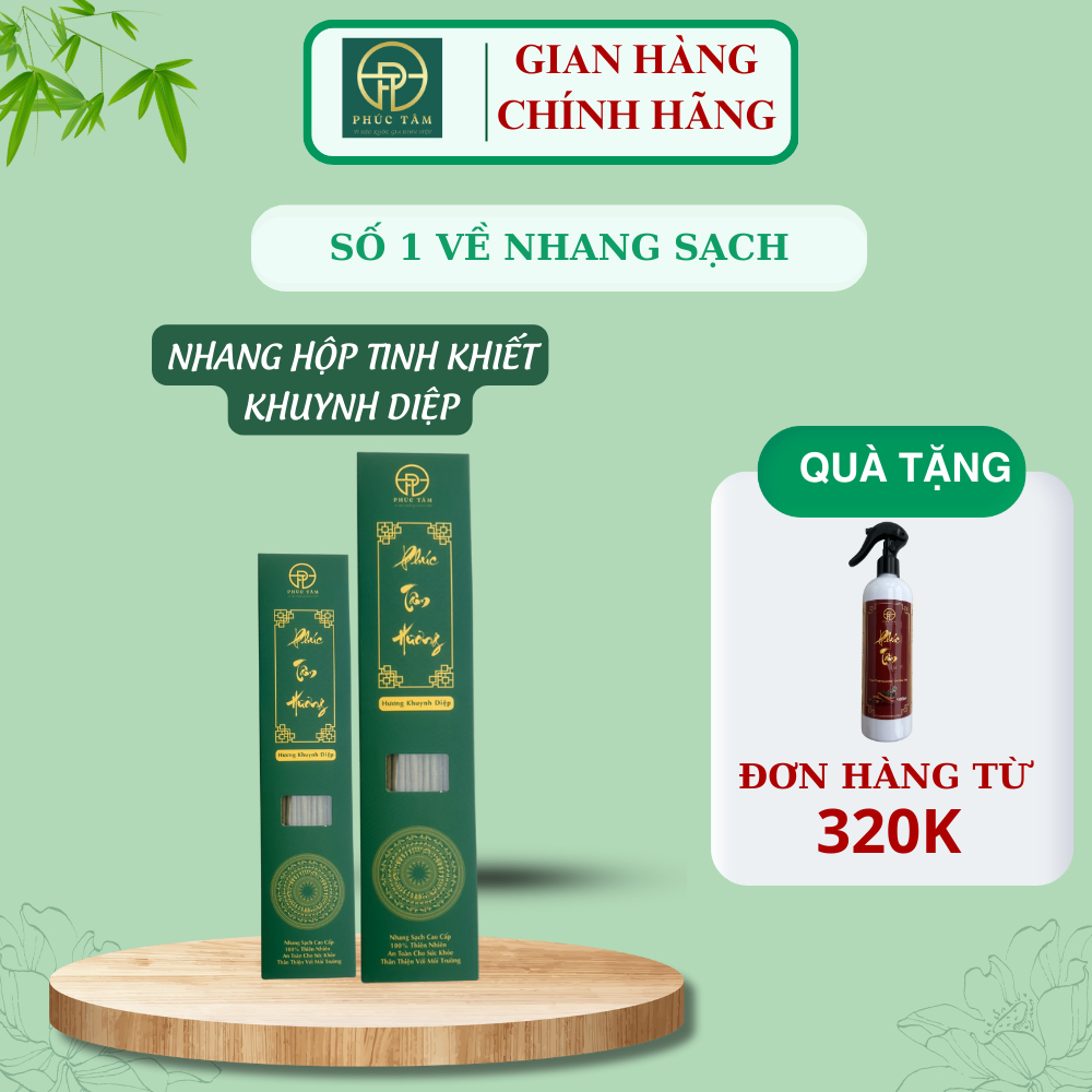 Nhang Sạch tinh khiết Hương Khuynh Diệp Phúc Tâm Hương, Nhang hộp Khuynh diệp thanh mát, thư giãn
