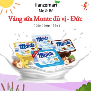 Váng sữa Monte hương vani - socola - 55g x 4 hộp [Date mới nhất]