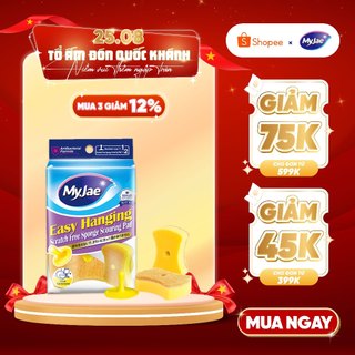 Miếng bọt biển rửa chén MyJae 2 mặt, mút xốp rửa bát đa năng kèm miếng nhựa hít kê 11.3cm x 7.8cm x 3cm (2 miếng/gói)