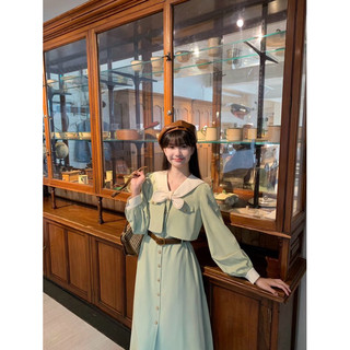 Đầm Xanh Mint Midi Thiết Kế Cổ V Chéo Nơ Tay Dài Đi Làm Cho Nữ JARI-CLOTHES
