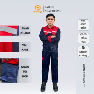 Quần áo bảo hộ lao động dài tay phản quang túi hộp kaki màu xanh đen ND14, Đồ lao động nam nữ cho công nhân Nhật Dương