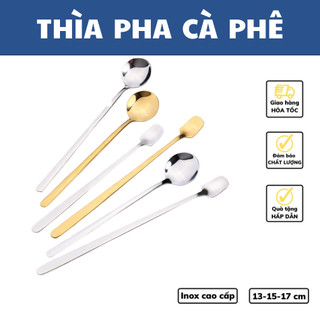 Thìa inox pha tra dụng cụ pha chế cà phê mạ vàng muỗng cafe thiết kế sang trọng cán dài 13 - 15 - 17cm
