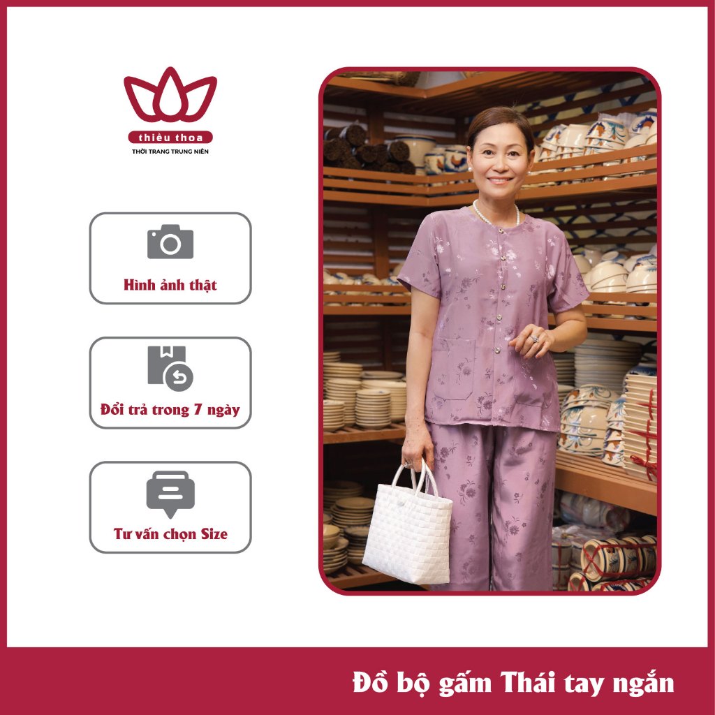 Đồ Bộ Trung Niên, Set Đồ Bộ Gấm Mặc Ở Nhà Cho Các Mẹ, Bà Quần Rộng ,Gấm Mềm Tay Ngắn Có Thoải Mái