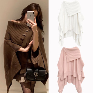  Áo len cape 3 màu trễ vai phối nơ phong cách Nertro HQ 