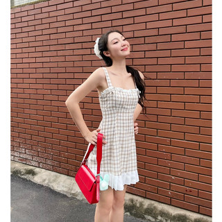 Mì - đầm hai dây xếp ly phối bèo trắng - ador dress