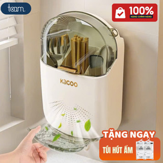 [CHÍNH HÃNG] Hộp đựng đũa muỗng treo tường KACOO thoáng khí ngăn ẩm mốc, Ống đựng đũa có nắp đậy tích hợp móc treo