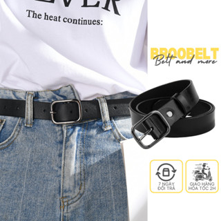 Thắt lưng da bò nam nữ BROO màu đen mặt oval xịn, dây nịt lưng cao cấp thời trang Hàn Quốc bản 3cm
