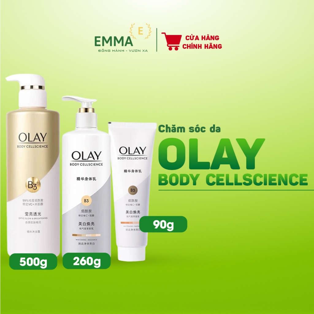 Sữa Tắm Olay B3 500g, Dưỡng Thể Olay B3 90g/260g - Dưỡng Trắng Da Toàn Thân.