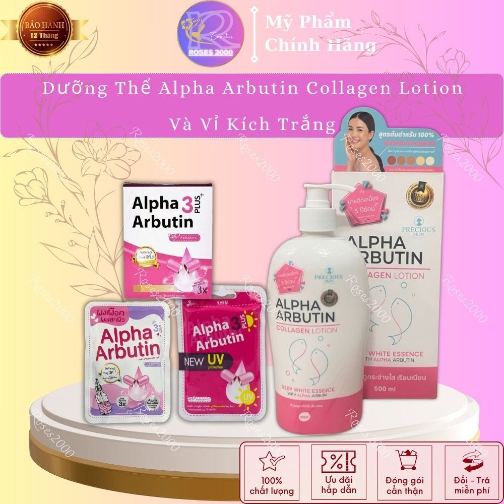 Sữa Dưởng Thể Alpha Arbutin Plus Lotion Chai 500ml + Vỉ 10 Viên Kích Trắng Alpha Arbutin Thái Lan ( 