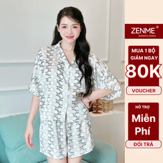 Bộ đồ ngủ nữ zenme pijama lụa latin thiết kế cánh dơi quần đùi họa tiết pjcd0724