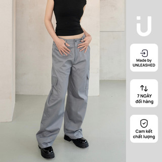 Quần túi hộp kaki ống suông rộng cạp trễ Unleashedvn Lea Minimal Wide Leg Cargo Pants