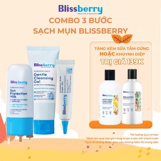 Combo 3 bước sạch mụn Blissberry Gel giảm mụn 15ml, Sữa rửa mặt 100ml và Kem chống nắng 60ml