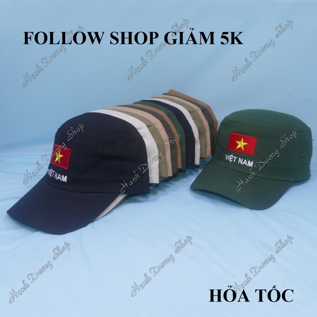 Mũ lưỡi trai đầu phẳng vòng đầu 56-60cm, nón lính Việt Nam, nón kết đầu bằng vải kaki thoáng mát