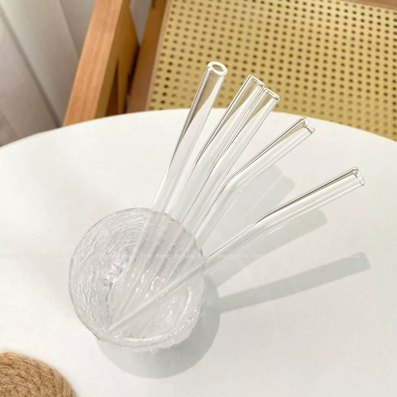 (Tặng cọ rửa) Ống Hút Thủy Tinh Dáng Cong&Thẳng  20cm Để Uống Trà, Sinh Tố, Nước Ép