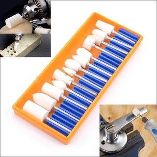 Bộ 13 đầu mài mịn lông cừu cán 3mm, đánh bóng trang sức kim loại đá thủy tinh gỗ gạch men nhựa