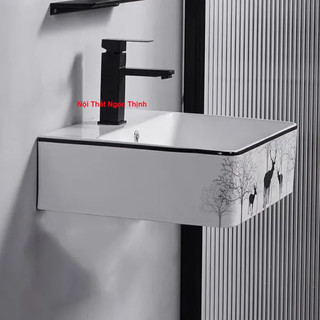 Lavabo VUÔNG HƯƠU TREO TƯỜNG, Đặt bàn 612 men nano trắng sáng bóng