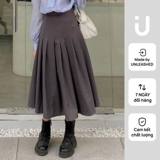 unleashedvn ANNETTA MIDI PLEATED SKIRT - Chân váy dáng dài xoè, xếp ly eo, hông