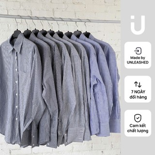 unleashedvn LIMITED STRIPED BOYFRIEND LINEN SHIRT - Áo sơ mi dáng rộng kẻ sọc trendy