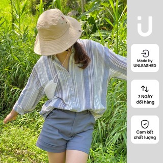 Áo sơ mi nữ linen freesize dài tay kẻ sọc pha độc đáo dáng rộng - Unleashedvn SUNDEI Linen Shirt