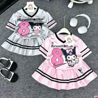 [9-44kg] Set Bộ Váy Xếp Ly vải Bóng 2024, Set thời trang bé gái in hình KUROMI Số 08, Bộ váy cho bé đi học đi chơi và đi