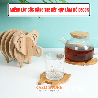 Miếng lót nồi cốc bằng tre cách nhiệt kết hợp làm đồ trang trí hình các con vật, miếng lót cốc ly