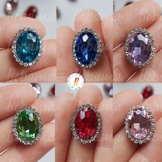 Center Rinstone Mặt đá cổ điển Oval viền xoàn đế khâu nhiều màu 14x18mm