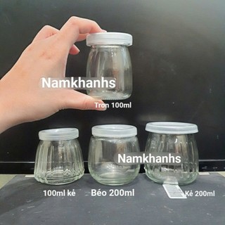 Sỉ Hủ sữa chua thủy tinh 100ml 200ml kèm nắp nhựa Lọ thủy tinh béo kẻ trơn