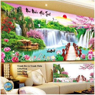 Tranh đính đá Non Nước Hữu Tình KT:120x55cm,160x70cm. Tranh gắn đá chưa gắn và chưa khung