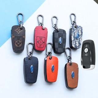 Bọc chìa khoá xe Ford Ecosport Everest Ranger Wildtrak 3 nút Không dây ,Bao da chìa khóa Ford Everest,Ranger (FE3 Móc D)