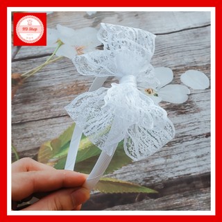 Cài tóc nơ ren trắng dễ thương cho người lớn cùng bé gái