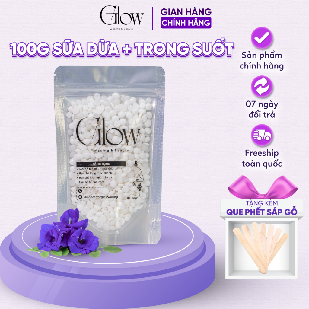 Sáp Wax Lông Túi 100gr Siêu Bám Lông Chuyên Dùng Wax Bikini, Nách... GLOW WAXING Tặng Que Phết Sáp CHE TÊN SẢN PHẨM