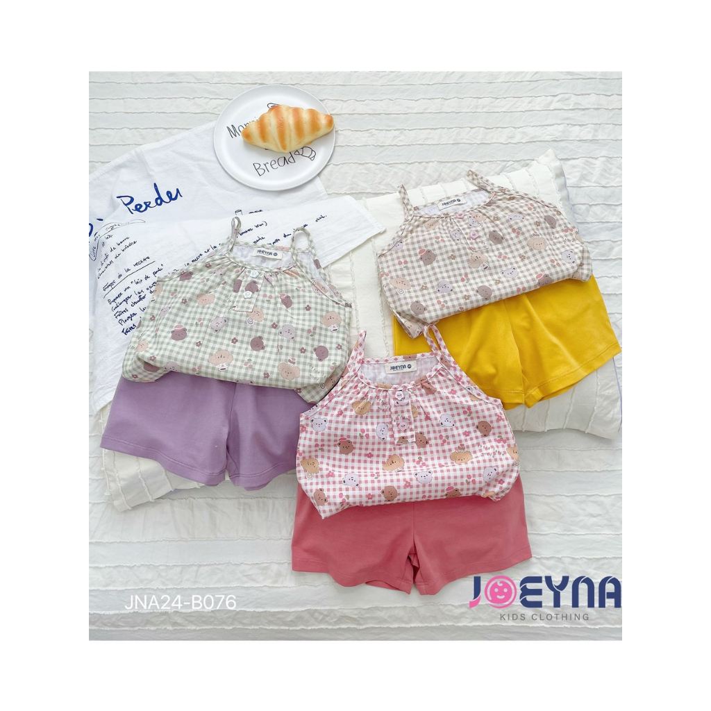 Bộ 2 dây kẻ gấu siêu xinh bé gái, bộ hai dây cho bé gái Joeyna 1 tuổi đến 7 tuổi bé mặc nhà thấm hút